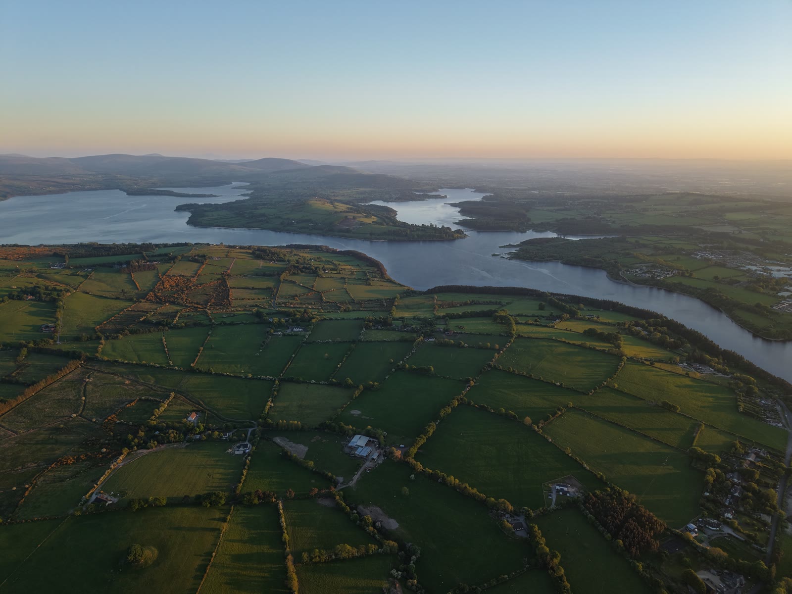 Blessington Lake from the air at last light